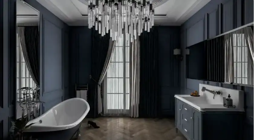 Salle de bain classique chic bleue