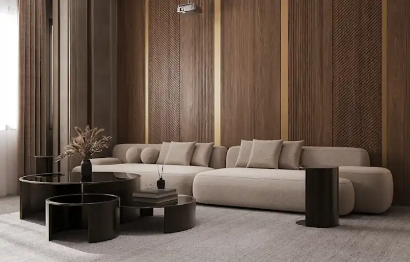 Salon contemporain bois foncé