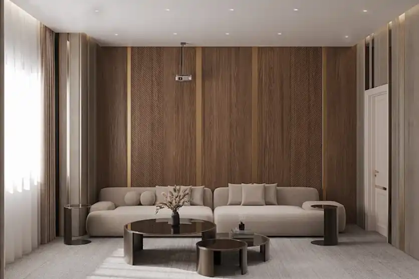 Salon design tons boisés